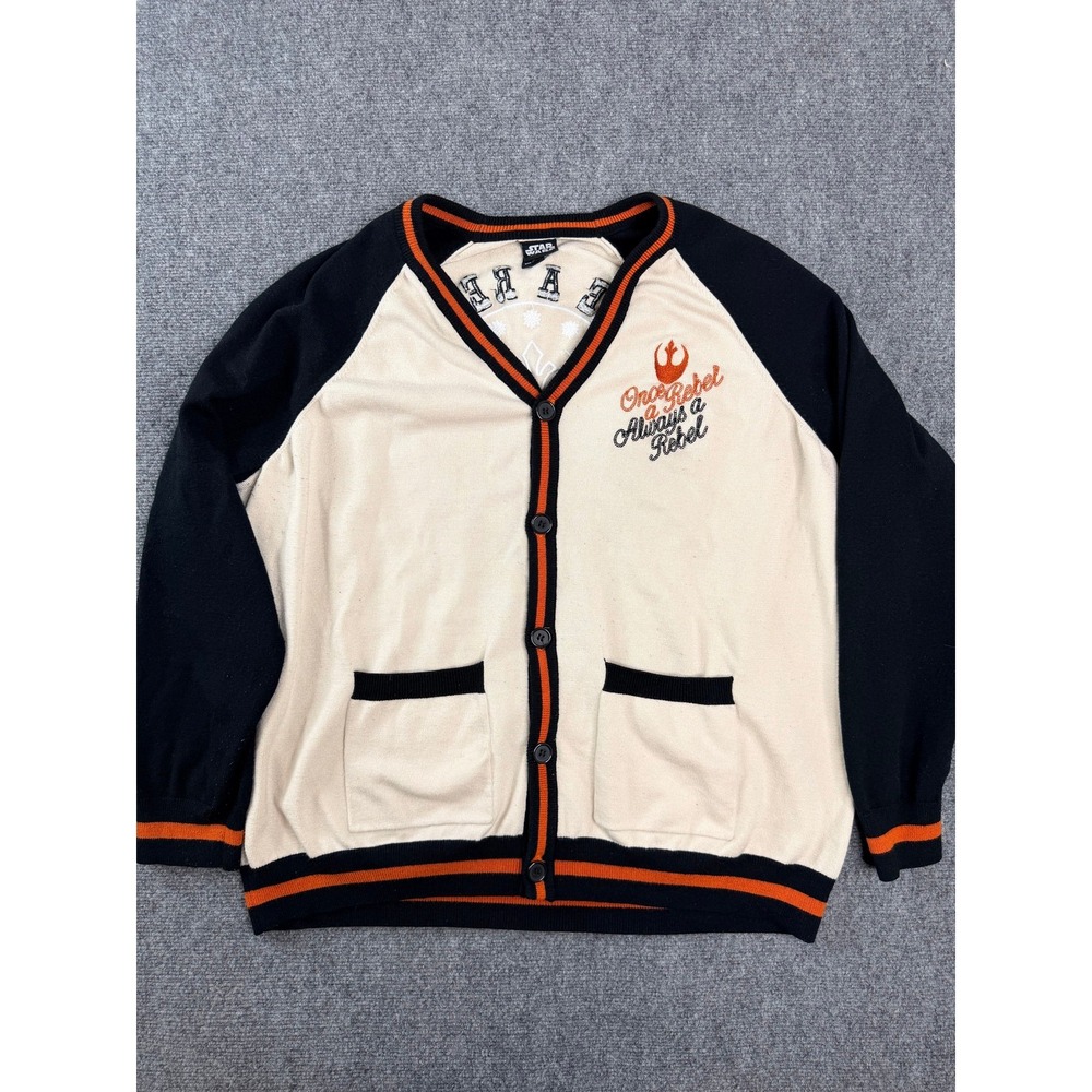 Star Wars Unisex Cardigan 2X Black Cream Orange Rebel Alliance Logo